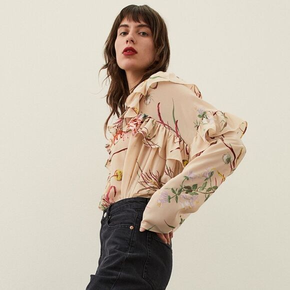 H&M Flounce-trimmed Voluminous Chiffon Blouse - Picture 7 of 9